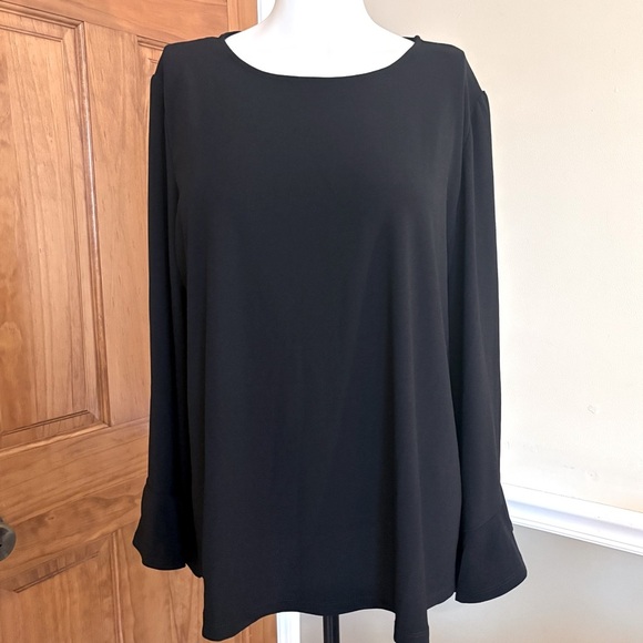 dennis basso Tops - Dennis Basso Bell Sleeves Black Blouse